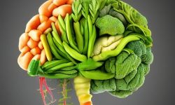 Aivot ovat muodostettu vihreistä, oransseista ja keltaisista vihanneksista.